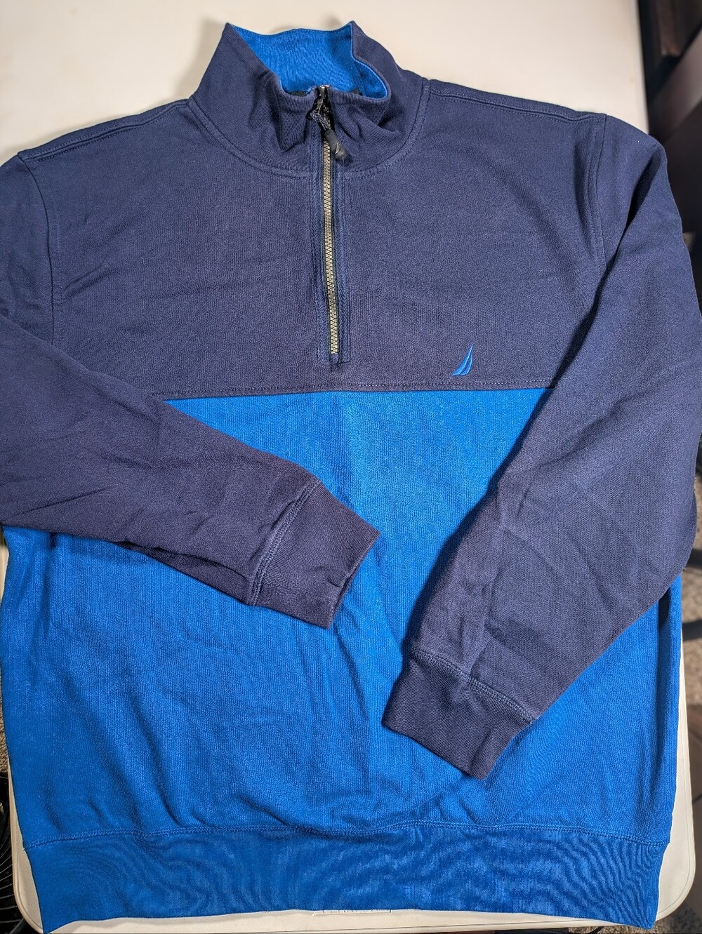 Nautica Mens XL 1/4 Zip Sweater Shirt Long Sleeve Cotton Blend Two Tone Blue